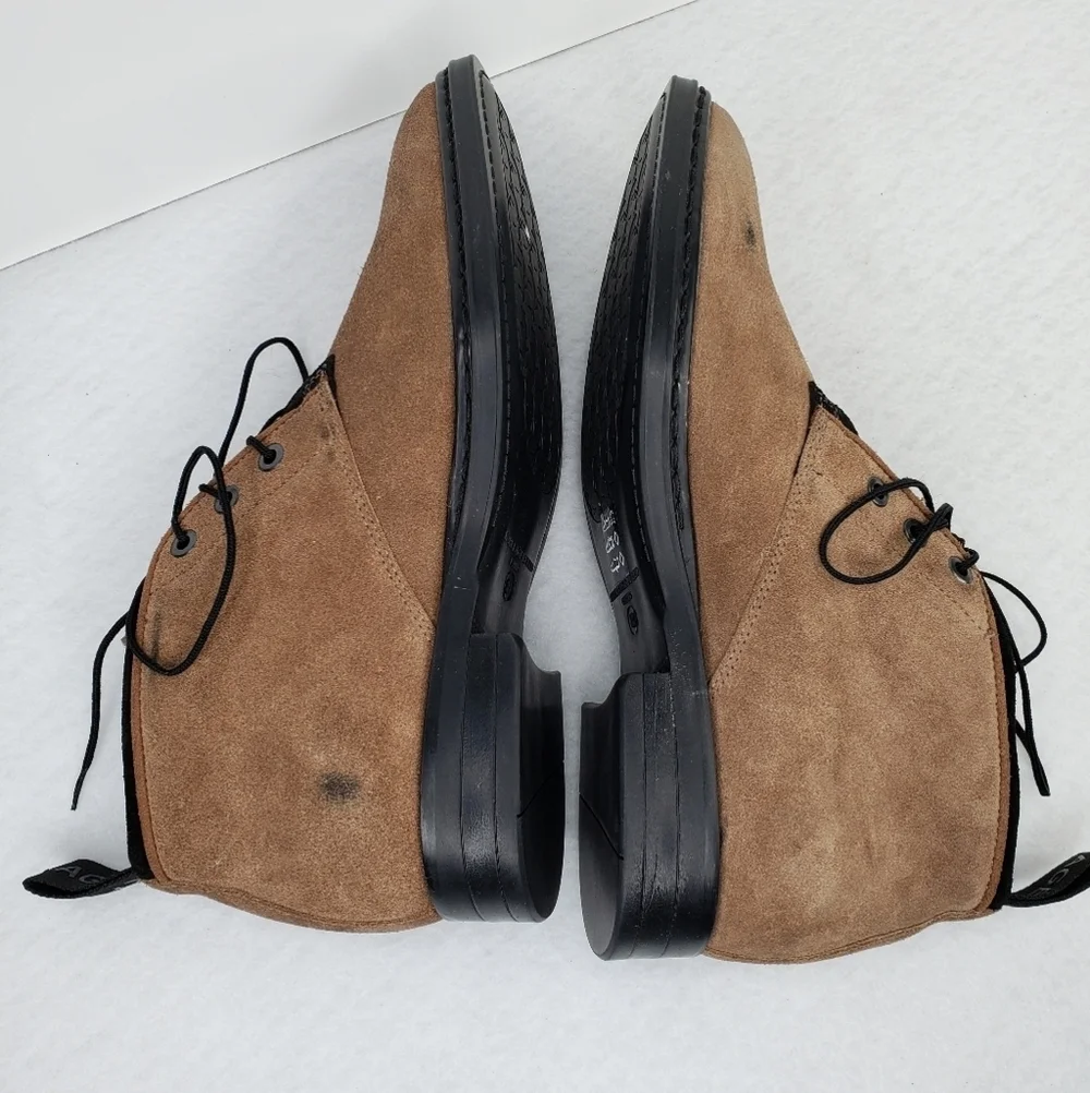 Karl Lagerfeld Mens Cognac Suede Chukka Black Charcoal Burnish Boots Sz 8